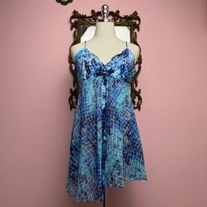 Vintage 1990s Victorias Secret Pink Heart Mosaic Reptile Blue Slip Nightie Large